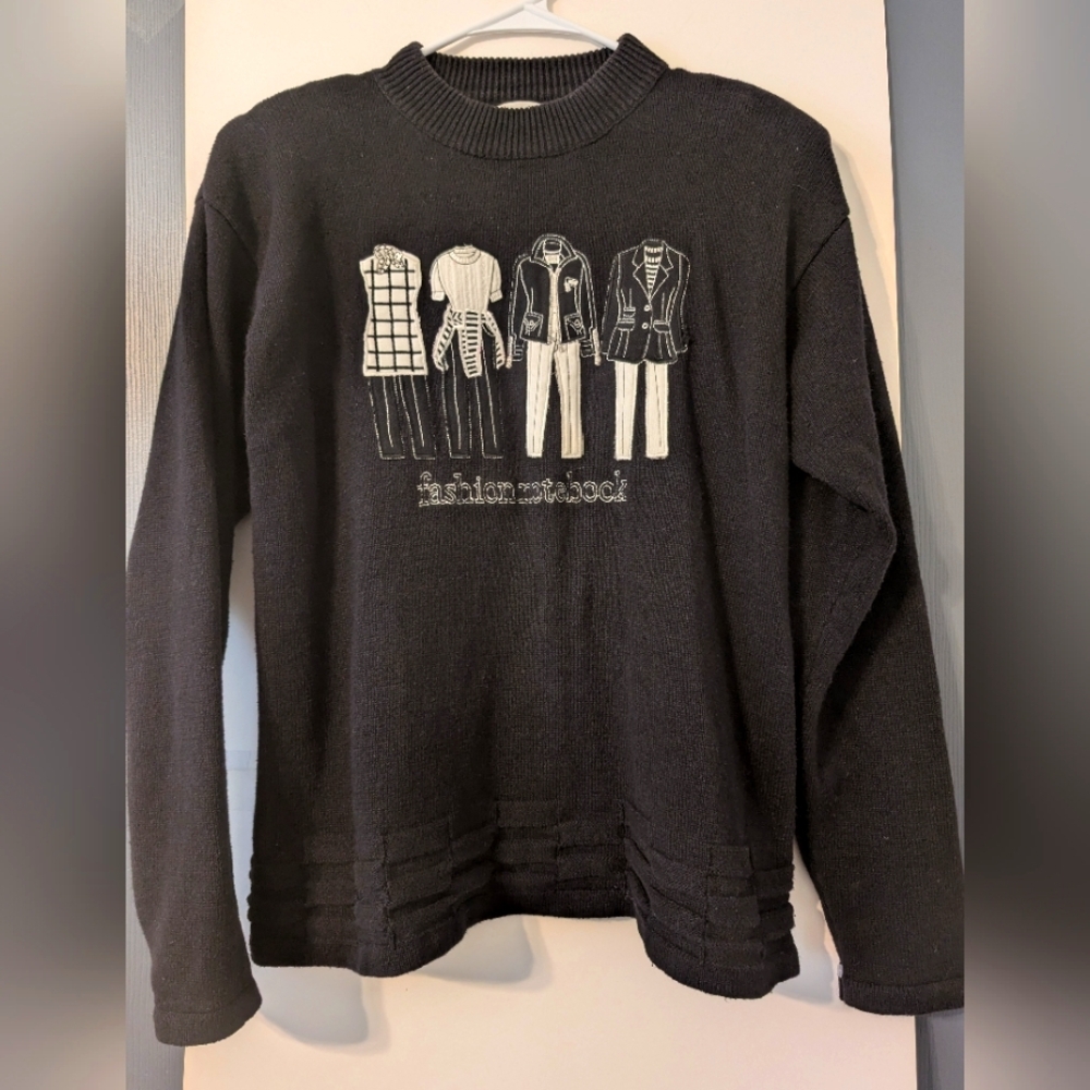 Bonnie and‎ Bill by Holly Vtg Black & White Embroidered Sweater Women's Size XL